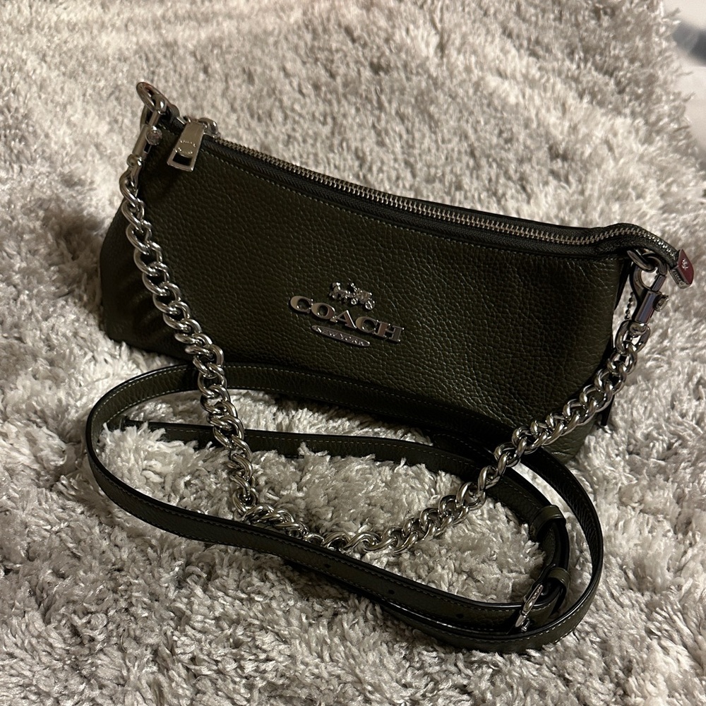 Coach Dark Green Leather Chain Shoulder Bag